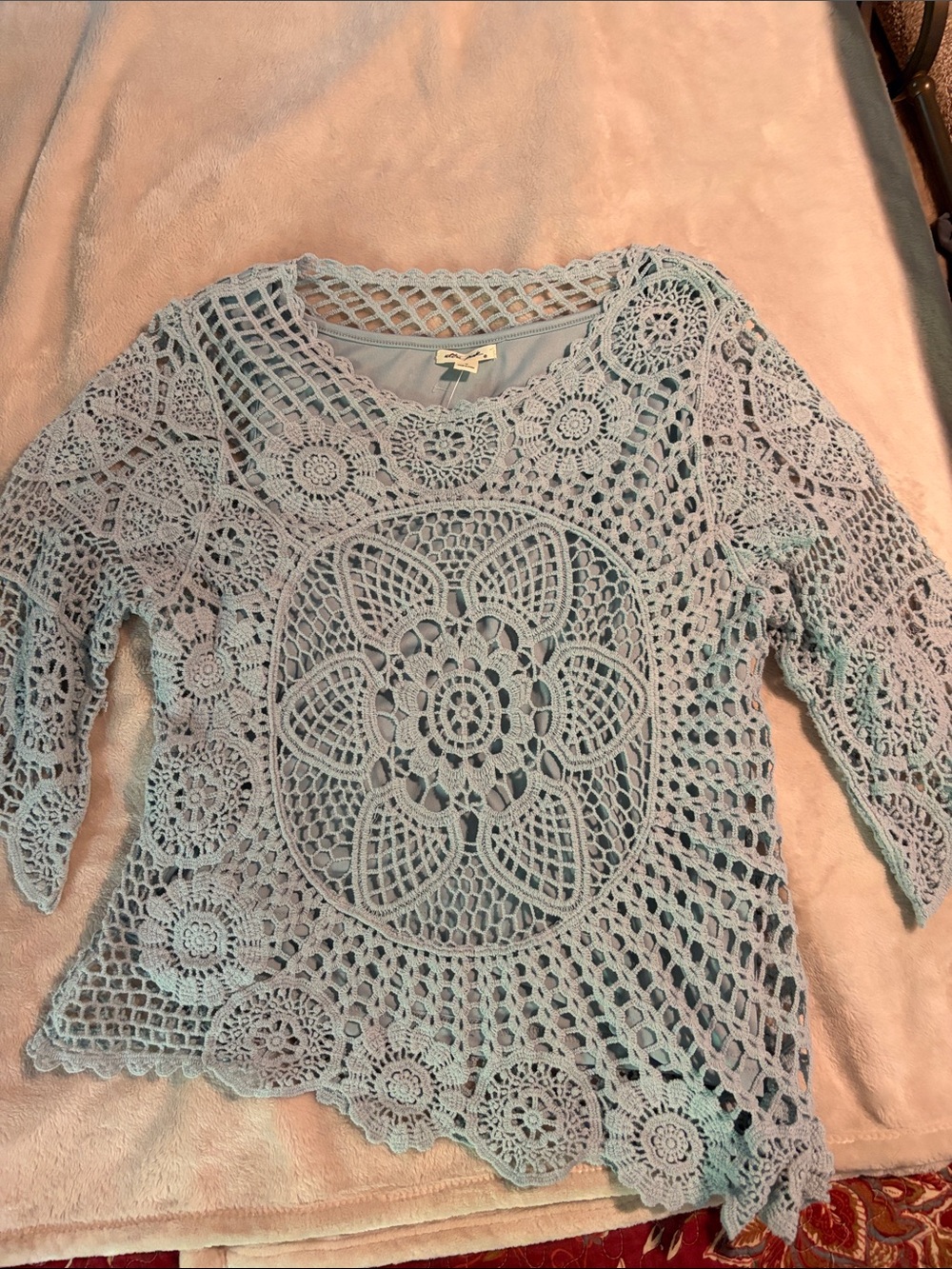 Ultra Pink Crochet Lace Top in Pale Blue